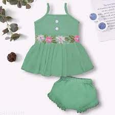 Private Label Kids Top Pant Seats For Girls Cotton Blend Green Colour 18 Size