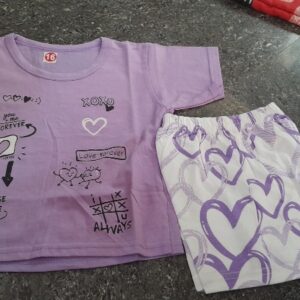 Private Label cotton kids boy girl top bottom set Purple Colour 16 Size