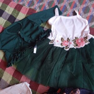 Private Label Baby girls Ruffle Trim Jacket Appliques Mesh Flare Hem Cami Dress green colour 22 Size