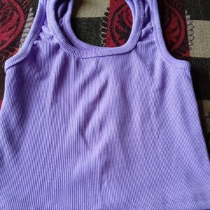 Private Label girls s size Solid Ribbed Square Neck Crop Tank Tops Pack of 2 Black Purple Colour