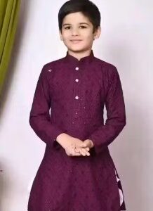 Private Label Kids Ethnic wear Full Sequin Chikankari Embroidery Purple Colour 28 Size