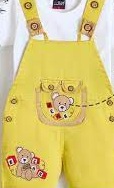 Private Label 2Pc Bear Applique Cotton Dungaree Set