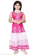 Private Label Girls Cotton Kurti set Pink White Colour 30 Size
