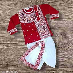 Private Label Traditional Kids Red White Kurta Dhoti Set 24 Size
