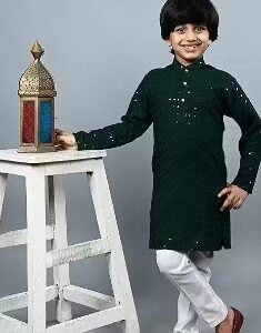 Private Label Kids Indian Ethnic Wear Full Kurta Pajama Free Size Colour Dark Green