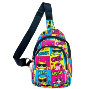 Private Label Cool Cat Print Colourful Cross body Bags for Boys and Girls Kids Schoo