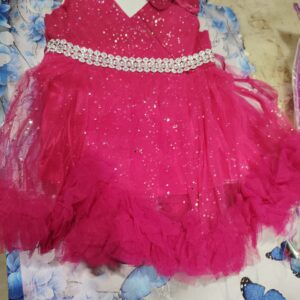 Private Label Girls Trendy Fashionable Stylish Sleeveless Net Party Frock and Dress 18 size pink