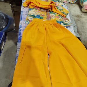 Private Label Yellow Designer Woman Kurti With Palazzo Kurta Set New Designer Kurta With Palazoo Georgette Kurta Pair 20 size yellow printed