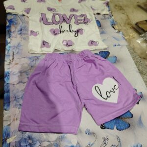 Private Label Cute Cartoon Printed for Baby Boys Kids Summer Casual White TShirt and Lavender Shorts Set 18 size