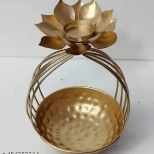 Private Label Golden Floating Diya Stand with Floral Tea Light Holders