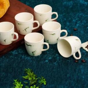 Private Label Ceramic Tea Coffee Milk Cups Latest White Checkered Pattern pack of 6