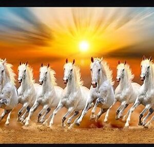 Indianara Vastu Runing Seven Horses Painting With Banner