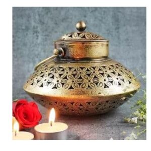 Iron Small Golden Finish Handi Dhoop Degchi and T Light Holder