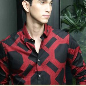 Private Label Regular Fit Mens Casual Shirt Size L Red Black