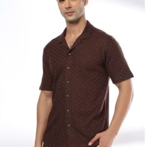 NETPLAY Men Geometric Knit Resort Regular Fit Shirt dk brown 39