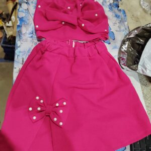 Private Label Girls Pink TwoPiece Outfit Pearl Embellished Bow Crop Top and Matching Shorts Set Stylish Party Summer Wear pink 2 to 3 years