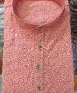 Private Label Men Sequence Work Rayon Peach Kurta Size L Colour Light Orange