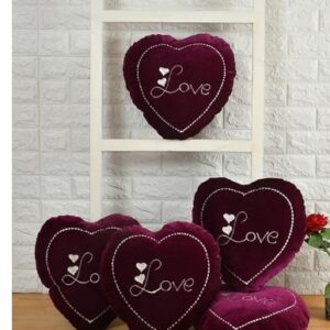 Private Label Rensum Heart Shape Love Pillow Cushion Set of 5 Velvet Fluffy Fur Pillows for Valentines Anniversery Day Gifting for Boyfriend Girlfriend Decorative Cushions for Home Decor Wine