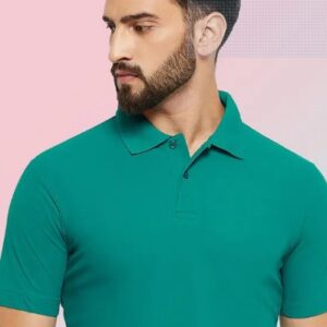 Private Label Men Solid Polo Neck Polyester Green TShirtL size