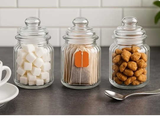 Private Label Pop Glass Jar and Container Set 350 ml Transparent Clear Glass with Airtight Lids Ideal for Kitchen Storage of Spices Tea Snacks Dry Foods and More Pack of 3