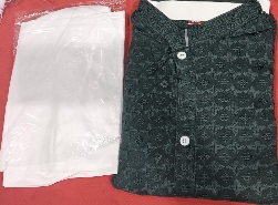 Private Label Embroidered Work Kurta And Pant Set For Man 42 Size Green And White Colour