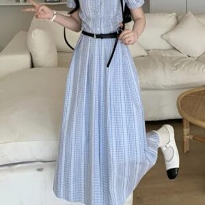 Blue Check Maxi Shirt Dress NEWME S Size