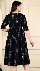 Private Label Creation Women printed Rayon Fabric Kurta Size M Black