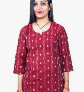 Private Label Women Handloom Pure Cotton Straight Kurti Size M Red