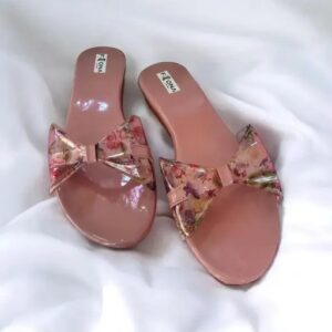 Private Label Pink Floral Transparent Bow Flats 5 Size