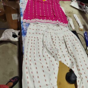 Private Label Stylish Pink Blue Punjabi Patiala Suit Set for Girls Ethnic Kurti with White Printed Patiala Salwar and Dupatta Traditional Indian Festive Wear for Kids CoOrd Set For Girls Kurta Set pink and white 30 size