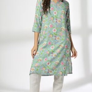 AVAASA Women Floral Print Straight Kurta turq XS