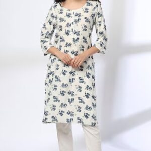 AVAASA Women Floral Print Straight Kurta white S