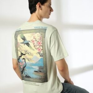 DNMX Men Graphic Print Regular Fit Crew Neck T Shirt mint green M
