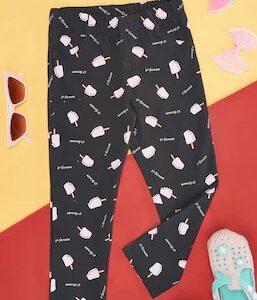 Pantaloons Black Print Spandex Girls Regular Fit Jeggings 2 to 3 Year