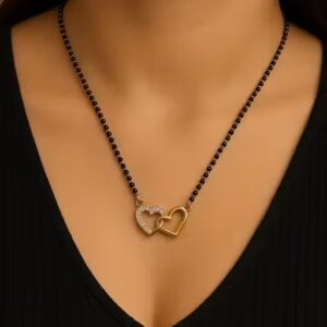 Private Label Double Heart Design Gold Plated Mangal sutra for Women
