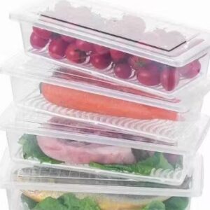 Private Label Set of 4 Food Container for Fridge Storage Set with Removable Drain Plate