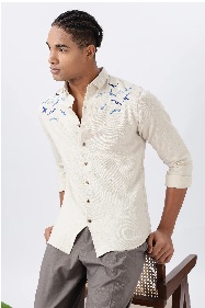HAMPTONS Internets Viral Embroidery Shirt Khaki L Size