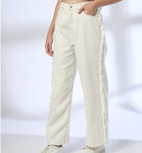 DNMX Women High Rise Distressed Wide Leg Jeans White 28 Size