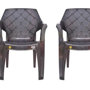 Prima Plastic Chair for Living Room Set of 2 Chair for Home Living Room Outdoor Stackable Chair with arm Virgin Plastic Bullet 1 Cherry Colour