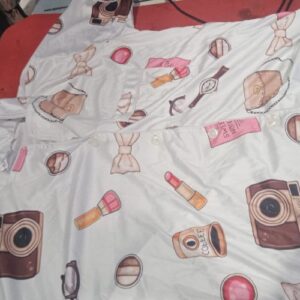 Private Label Womens Satin Rosebuds Night Suit Shirt M Size multicolour