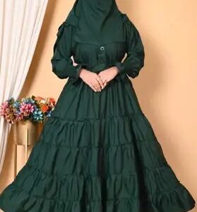 Private Label Cotton Blend Solid Abaya With Hijab Green