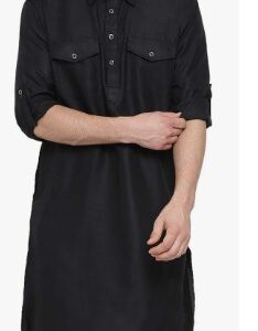 VASTRAMAY Mens Cotton Blend Kurta BLACK SIZE 44