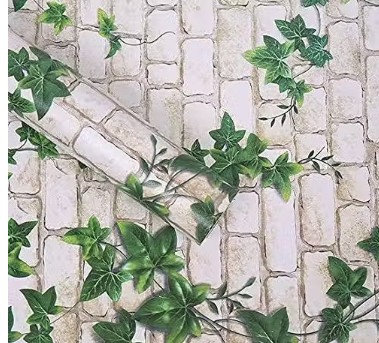 WOW Interiors White Brick Leaf SELF Adhesive Wallpaper for Living Room Bedroom Office Hall Corridor Peel and Stick Vinyl Wallpaper 200Cm 45Cm