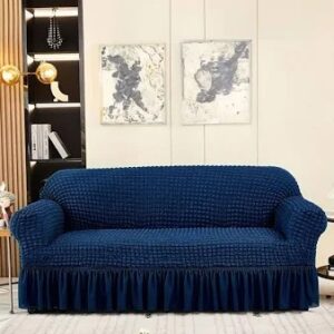 Cortina Navy Blue Polyester Stretch Bubble 2 Seater Sofa Slipcover