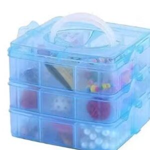 Private Label Plastic 3 Layer 18 Grid Sections Adjustable Compartment Slot Art Craft Storage Pack Of 2 Blue Pink