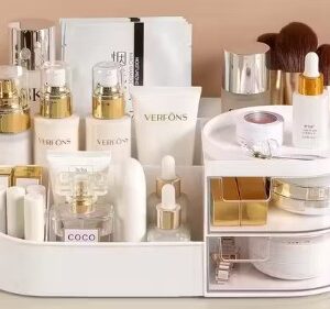 Private Label Shrigana Cosmetic Organizer Box Drawers Storage Plastic Stationary Box White