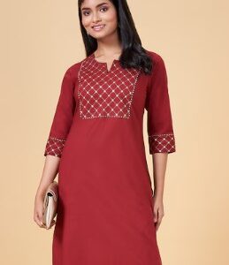 Pantaloons Maroon Print Ethnic Women Regular Fit Kurtas Size XXL