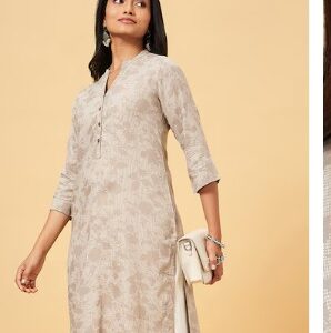 Pantaloons Khaki Printed Casual Women Regular Fit Kurta Size S Grey