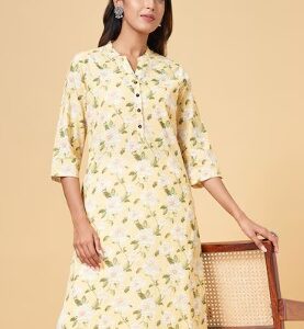 Pantaloons Light Yellow Printed Casual Women Regular Fit Kurtas Size XXL