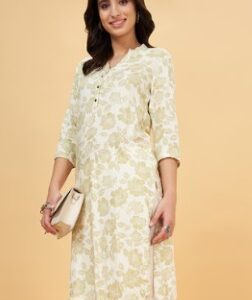 Pantaloons Off White Printed Below Hip Casual Women Regular Fit Kurtas Size L Cloud Dancer